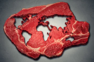 Crédence de cuisine en verre imprimé Viande Industrie mondiale de la viande et concept alimentaire de production mondiale de bœuf