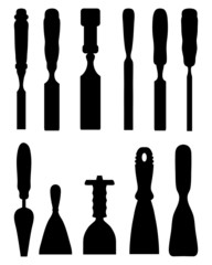 Silhouettes of  chisels, vector - obrazy, fototapety, plakaty