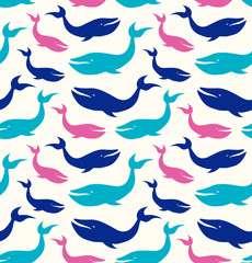 Marine seamless pattern with whales