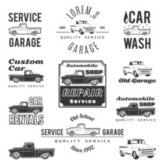 Set of car service labels, emblems and design elements