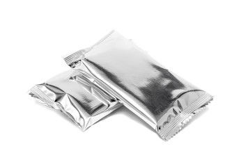 blank snack foil packaging isolated on white background