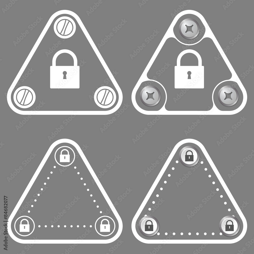 Poster set of four flat simple frames and padlock