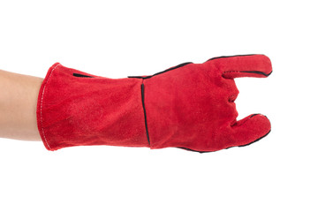 Heavy-duty red glove rock sign.