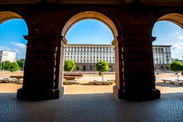 Fototapeta premium Ensemble of three Socialist Classicism edifices in Sofia