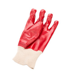 Close up of red rubber glove.