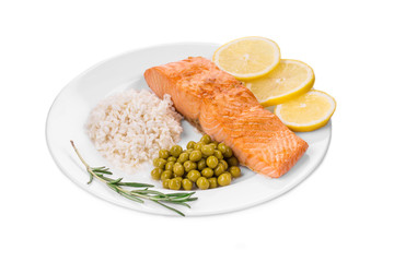 Roasted salmon fillets with rice.