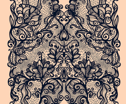 Abstract lace ribbon vertical seamless pattern. Template frame design for card. Lace Doily. Can be used for packaging, invitations, and template.