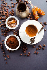 Coffee cup and beans