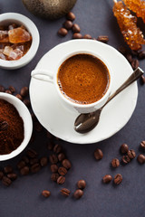 Coffee cup and beans