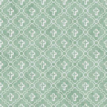 Pale Green and White Cross Symbol Tile Pattern Repeat Background