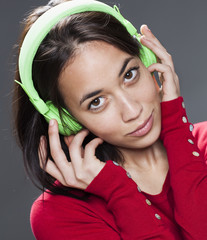 sexy young girl with earphone on for sound relaxation