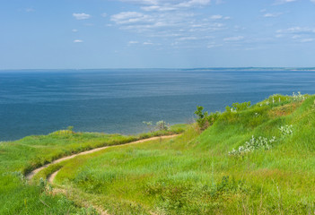 Summer landscape with Kakhovka Reservoir located on the Dnepr River