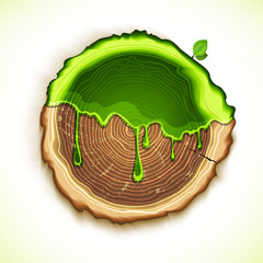 Vector drawing tree cut with green gel concept