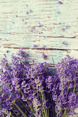 Fototapeta premium Fresh lavender on wood