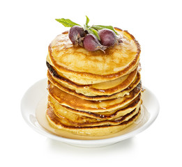 Pancakes with maple syrup isolated