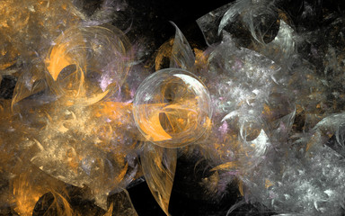 Goldern Orb Digital abstract work with circle and lines on black background looking like its in outer space