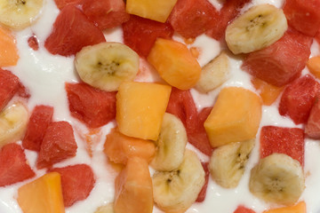 Fresh fruit salad with milk