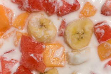 Fresh fruit salad with milk