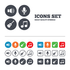 Musical elements icon. Microphone, Sound speaker