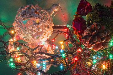 Christmas-tree branch pine cone candy Christmas tree toy ball and garland