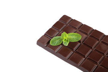 Fresh mint with chocolate bar isolated on a white
