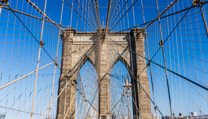 closeup Brooklyn Bridge in New York City