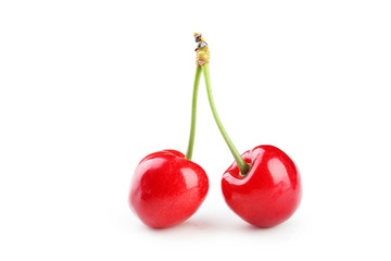 Ripe cherries isolated on white