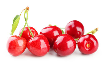 Ripe cherries isolated on white