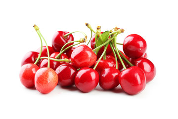 Ripe cherries isolated on white
