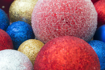 multicolored Christmas toys closeup