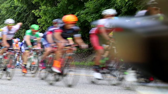 Group of stage road race cyclists