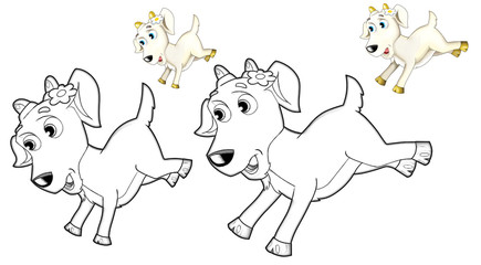 The happy cartoon goat - caricature - coloring page 