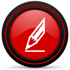 pencil red glossy web icon