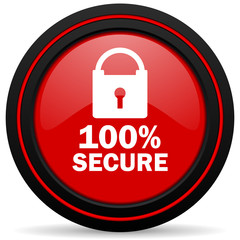 secure red glossy web icon