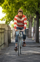 Handsome big moustache hipster man in the city