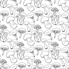 Hand drawn mushrooms seamess pattern. Doodle vector background
