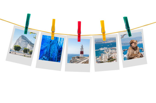 Five photos of Gibraltar on clothesline