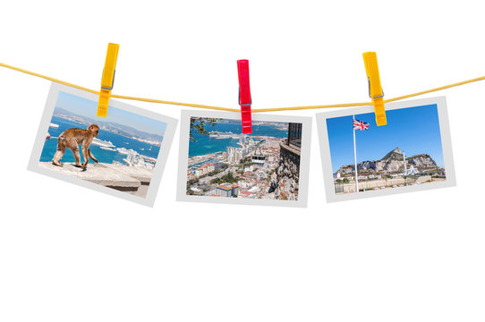Three photos of Gibraltar on clothesline