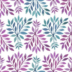 Seamless pattern. Watercolor stems with leaves.
