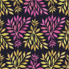 Seamless pattern. Watercolor stems with leaves.