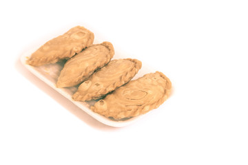 curry puffs isolated on a white background., with vintage filter effect