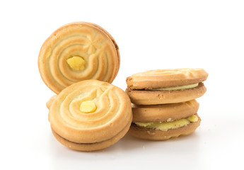cookie biscuit with cream on white