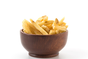 french fries on wood plate