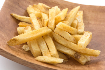 french fries on wood plate