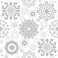 Vector grey folk circles seamless pattern