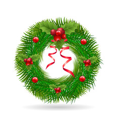 Fototapeta na wymiar Christmas wreath with red cherries logo vector 