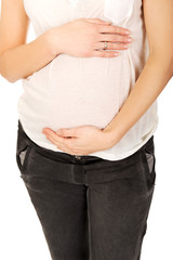 Pregnant woman holding her belly