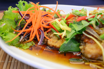 Fried fish with plum sauce