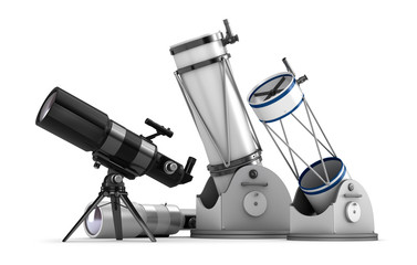 Telescope set on white background