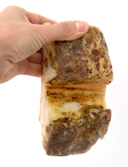 salty bacon on a white background